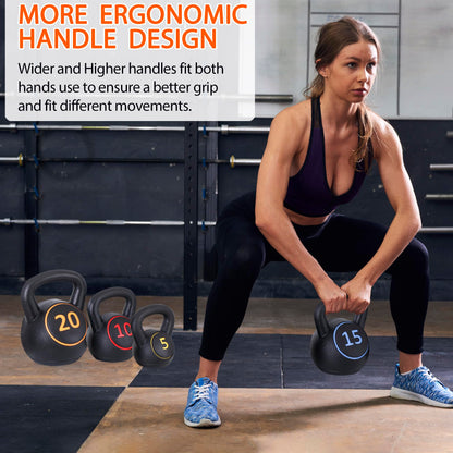 F2C Kettlebell Sets 4 Piece Strength Training KettleBells Weight Set 5lb, 10lb, 15lb, 20lb HDPE