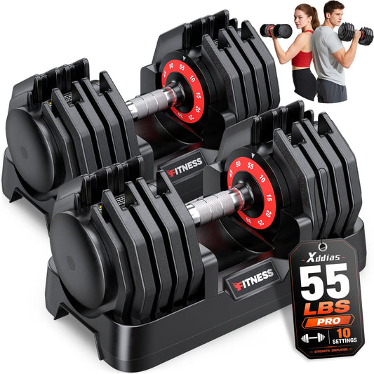XDDIAS Adjustable Dumbbells Set of 2, Weight Set at Home (55LB 10-Level)