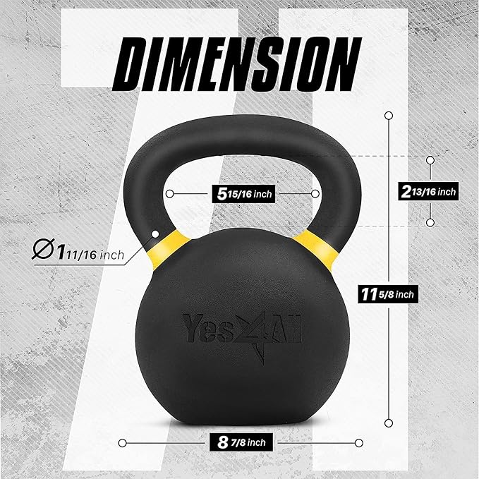 Yes4All Kettlebell, Heavy Duty Powder Coated Cast Iron Kettlebells, Non-Slip Handle & Flat Bottom for Conditioning, Strength Training & Full Body Exercises at Home Gym - Single & Pair