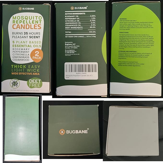 2 Mosquito Candles for Outside. Citronella Candles Outdoor Large. DEET Free with 5 Natural Essential Oils. Insect Fly Bug Candle Repellent Outdoor. Mosquito Repellent Candle Indoor Home Patio Camping