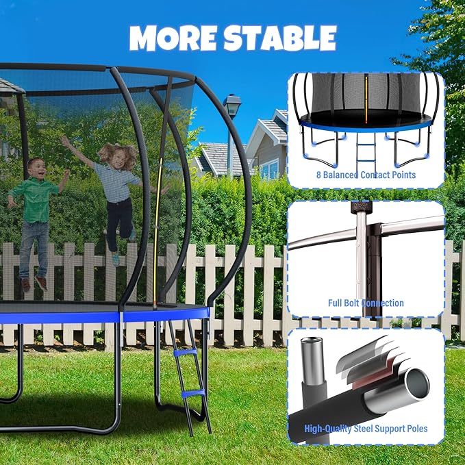 Trampoline 8FT 10FT 12FT 14FT 16FT, Outdoor Trampolines for Kids and Adults, Recreational Trampoline with Enclosure Net & Ladder, Round Trampoline ASTM Approved, 400/450LBS Weight Capacity