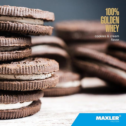 Maxler 100% Golden Whey Protein - 24g of Protein per Serving - Premium Whey Protein Powder for Pre Post Workout - Fast-Absorbing Whey Concentrate, Isolate & Hydrolysate Blend - Cookies & Cream 5 lb