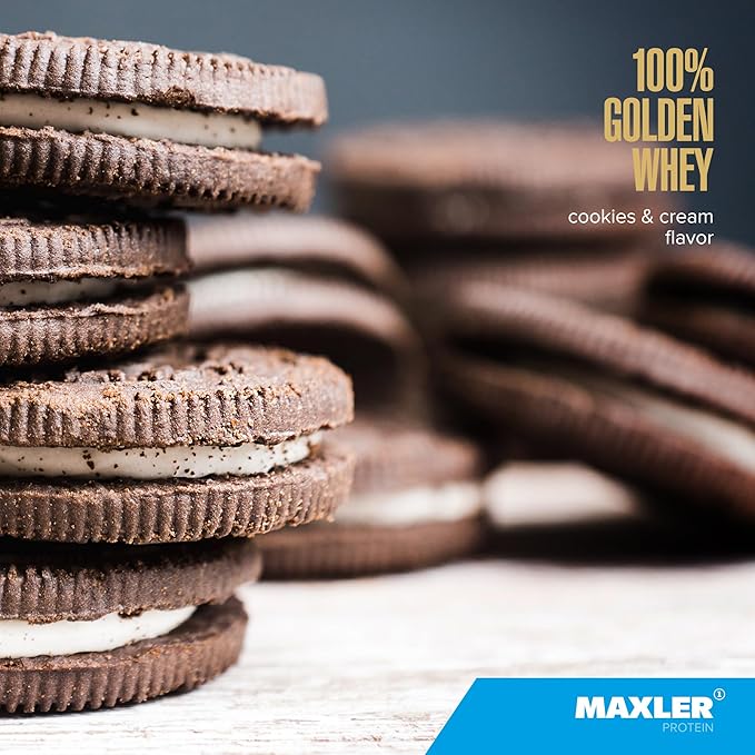 Maxler 100% Golden Whey Protein - 24g of Protein per Serving - Premium Whey Protein Powder for Pre Post Workout - Fast-Absorbing Whey Concentrate, Isolate & Hydrolysate Blend - Cookies & Cream 2 lb