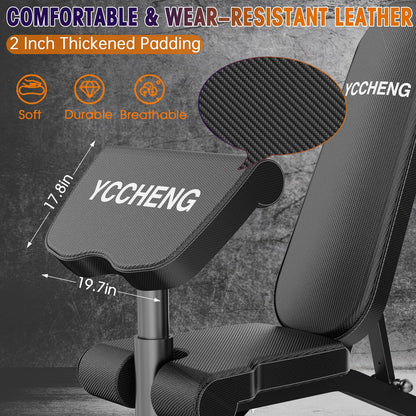 YCCHENG Adjustable Weight Bench with Barbell Rack Set for Home Gym