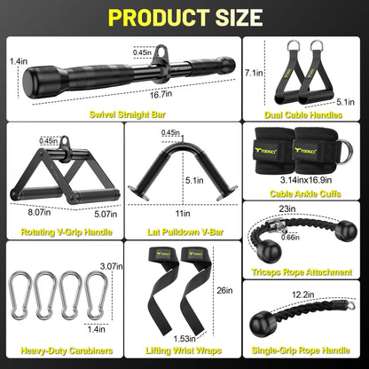 Toosci Cable Machine Attachment Set 7-Piece LAT Pulldown Tricep Rope