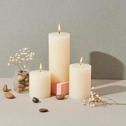 Simply Soson 3x6 inch Ivory Pillar Candles Set of 6, Rustic Texture, Unscented Ivory Candles, Dripless Candles, 3 inch Pillar Candles Ideal as Wedding, Parties, Spas, Dinner, Home Decoration, Church
