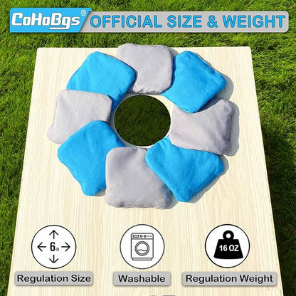 CoHoBgs Corn Hole Bags Set 8, Professional Cornhole Bags Dual-Sided Slick & Stick Resin Filled Suede and Duck Canvas Bean Bag for Cornhole Game Includes Carry Case
