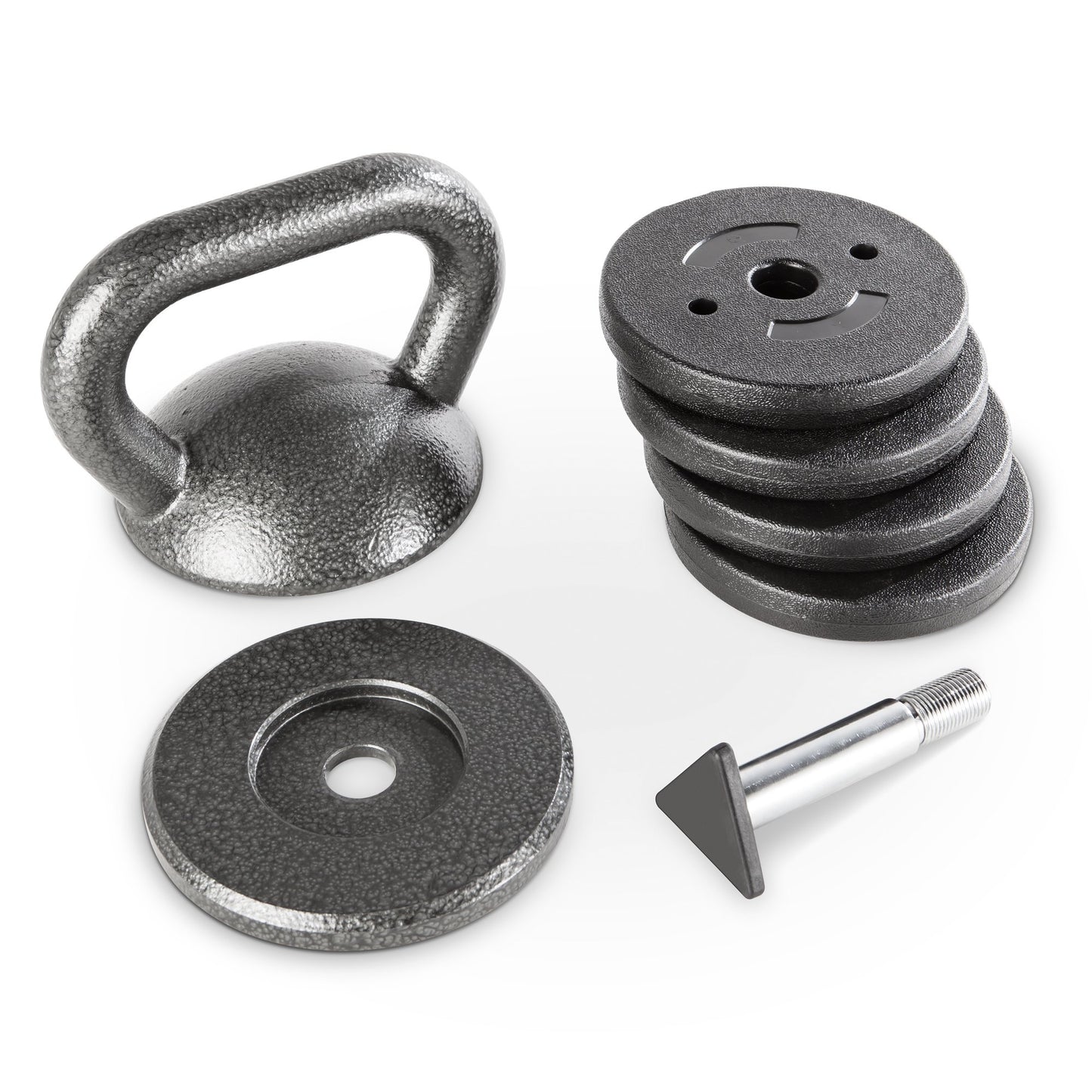 Apex 20lb Adjustable Cast Iron Kettlebell Handle, Compatible with 1” Weight Plates, Up to 50lb Load