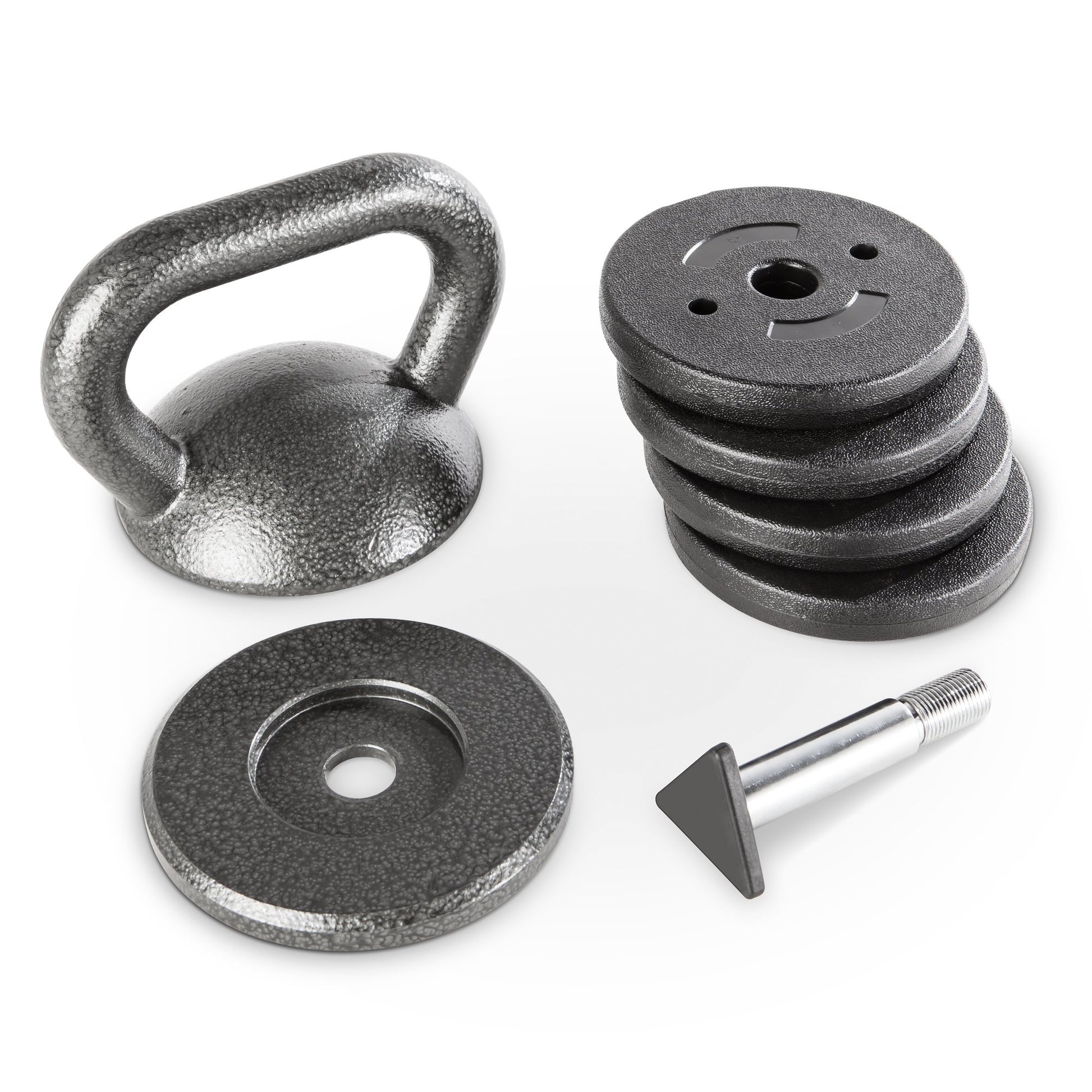 Apex 20lb Adjustable Cast Iron Kettlebell Handle, Compatible with 1” Weight Plates, Up to 50lb Load