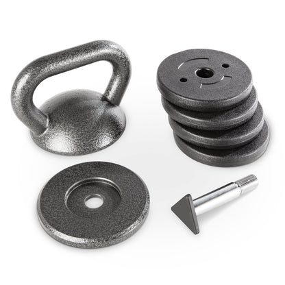 Apex 20lb Adjustable Cast Iron Kettlebell Handle, Compatible with 1” Weight Plates, Up to 50lb Load