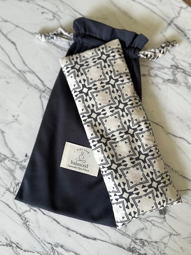 BYS Weighted Lavender Eye Pillow, Organic Cotton Fabric, Grey and White, with Travel Pouche