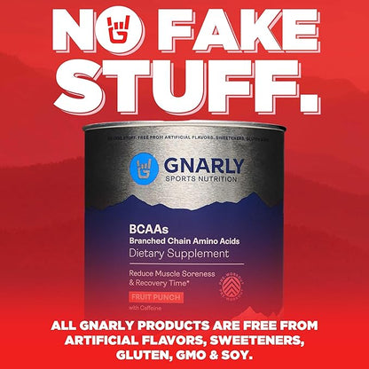 Gnarly Nutrition BCAA Powder, Fruit Punch ??Pre-Workout BCAAS Amino Acids ??NSF Sport Certified ??Supplement to Support and Rebuild Muscle ??Fruit Punch with Caffeine, 10.58 oz