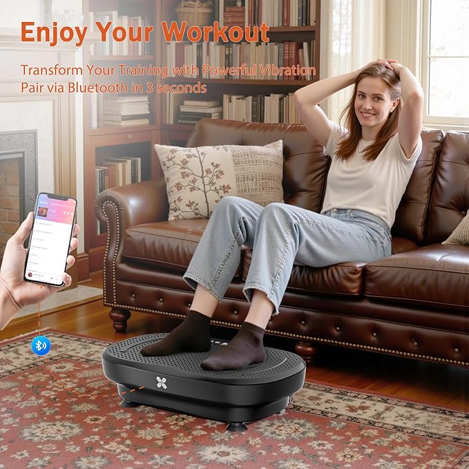 Vibration Plate Exercise Machine, Vibration Plate Platform with Bluetooth & Resistance Bands, Curved Design Full Body Workout Vibration Plate for Weight Loss, Muscle Recovery, Home
