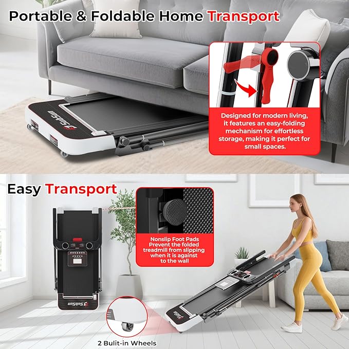 SHAREWIN Portable Folding Treadmill Foldable Electric Exercise Treadmills for Home with Pulse Sensors,260 lb Capacity,7.5MPH,Low Noise with LCD and Bluetooth Speakers