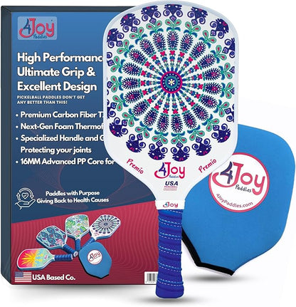 4Joy Pickleball Paddle Premio Series - Thermoformed Premium T700 Carbon Fiber Pickleball Paddless - Professional Pickleball Rackets for Women & Men - 16mm Honeycomb Core - USAP Approved