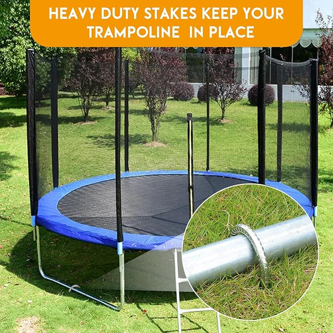 Trampoline Stakes Anchors High Wind Heavy Duty 12inch Trampoline Anchor Kit U Type Sharp Ends Safety Ground Anchor Galvanized Steel for Soccer Goals, Camping Tents (8Pcs, Silver)