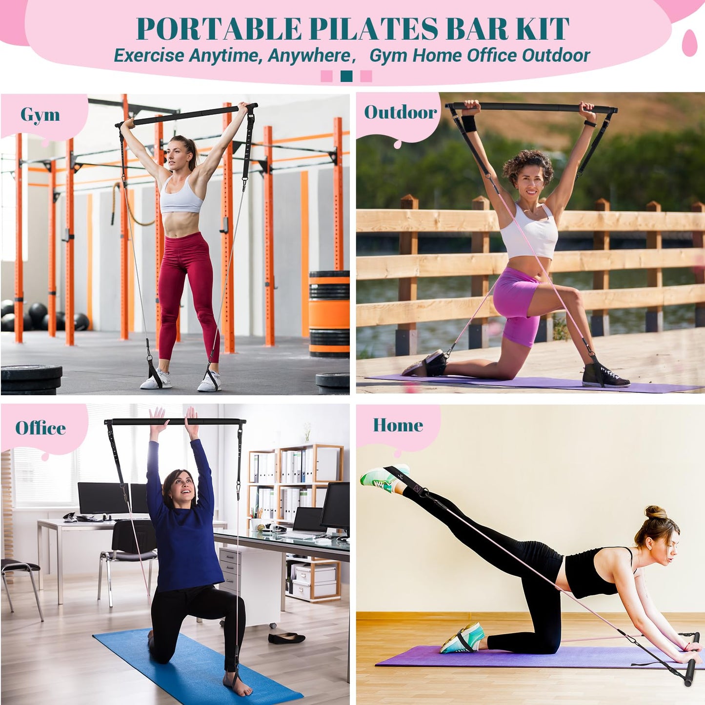 Pilates Bar Kit with Resistance Bands, Multifunctional Yoga Pilates Kit