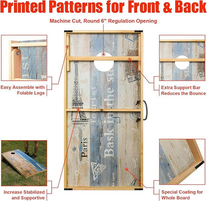 Solid Wood Premium Cornhole Game Set, Bean Bag Toss Game for Tailgate, Outdoor, Backyard - Professional Portable Cornhole Boards & Set of 8 Cornhole Bean Bags (Junior, Tailgate, Regulation Size)