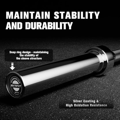 RITFIT Olympic Barbell 4ft/4.8ft/6ft - 2 Inch Weight Bar for Strength Training, Weightlifting, Squat, Deadlift, Bench Press, Curl, Overhead Press - 350lbs/500lbs Capacity