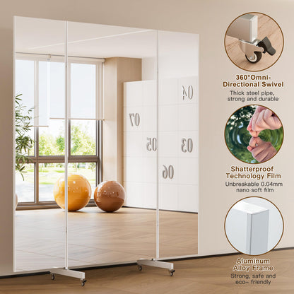 brisafe 67"x63" Folding Mirror with Wheels, 3-Panel Full Length Standing Mirror, Space-Saving