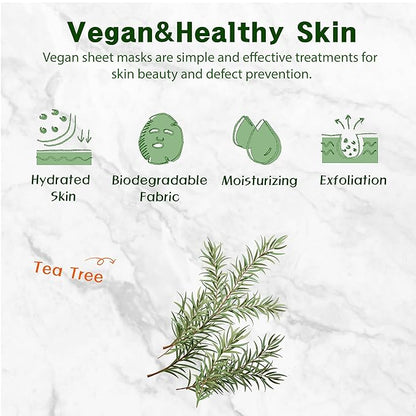 Purederm Vegan Tea Tree Sheet Masks (12 Packs) ??Facial Sheet Mask for Calming & Trouble Reducing Treatment