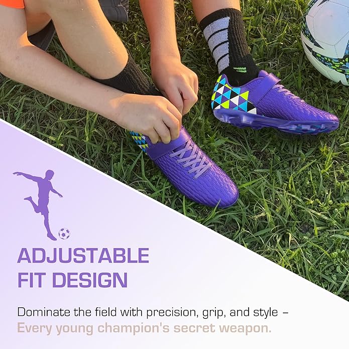 Soccer Cleats for Kids & Youth | Lightweight Football Shoes for Firm Ground | Durable Girls & Boys Soccer Cleats with Non-Slip Sole | Comfortable Soccer Boots | Unisex Size 11-6