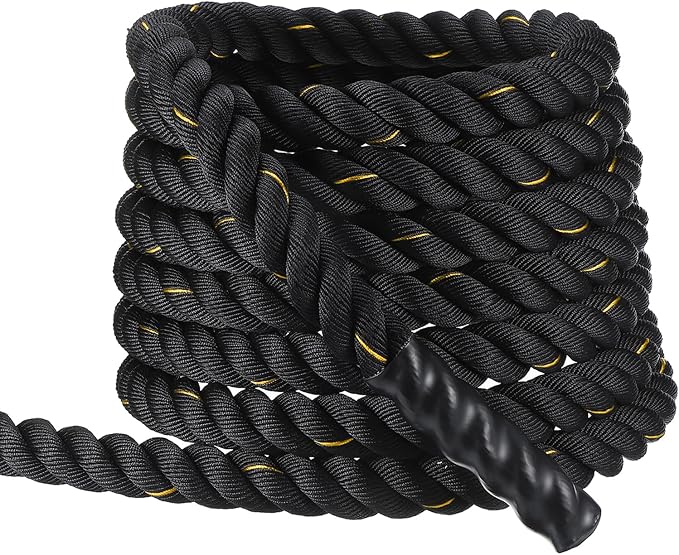 MECCANIXITY Battle Rope 40ft x 2 Inch Polyester Workout Rope Heavy Fitness Exercise Rope for Strength Training Home Gym Muscle Building, Black Yellow