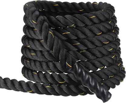 MECCANIXITY Battle Rope 40ft x 2 Inch Polyester Workout Rope Heavy Fitness Exercise Rope for Strength Training Home Gym Muscle Building, Black Yellow