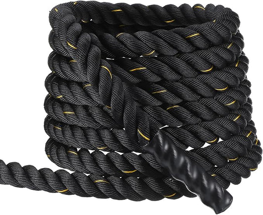 MECCANIXITY Battle Rope 40ft x 2 Inch Polyester Workout Rope Heavy Fitness Exercise Rope for Strength Training Home Gym Muscle Building, Black Yellow