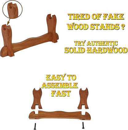 Mythrojan Medieval Sword Stand Solid Wood Horizontal Display Rack for Katana, Samurai, Gladiator, Crusader Swords Elegant Tabletop Holder, 1-Tier