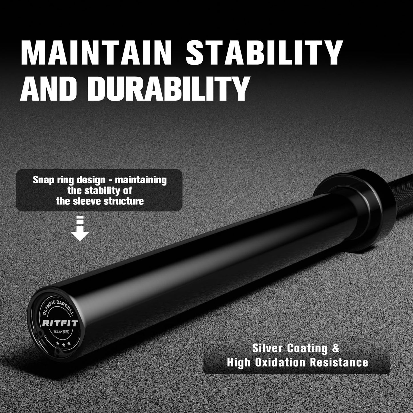 RitFit Elite 7ft Olympic Barbell, 500lbs — Black