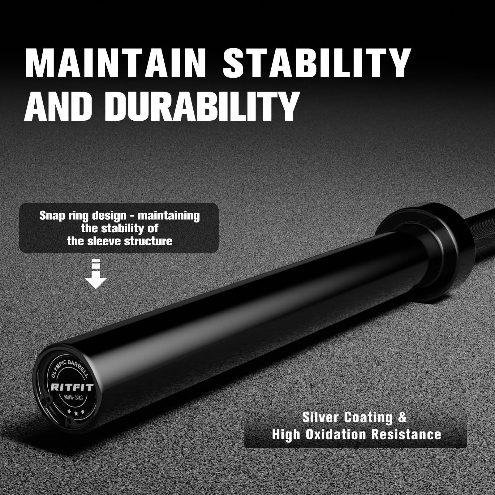 RitFit Elite 7ft Olympic Barbell, 500lbs — Black
