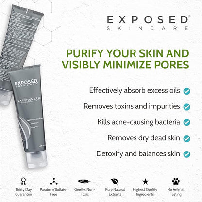 Exposed Skin Care Activated Charcoal Face Mask to Purify Skin, Regulate Oil Production and Visibly Minimize Pores ??Clarifying Acne Treatment Mask with Bentonite and Sulfur (1.7 Fl. Oz.)