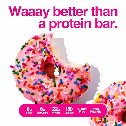 Legendary Foods 22gr Protein Donuts - Frosted Pink Sprinkle 8x (2 Donuts per Pack), High Protein, Zero Sugar, Gluten Free, Low Carb, Keto Friendly Snack, Healthy Donut GLP-1, Diabetic, Bariatric Diets