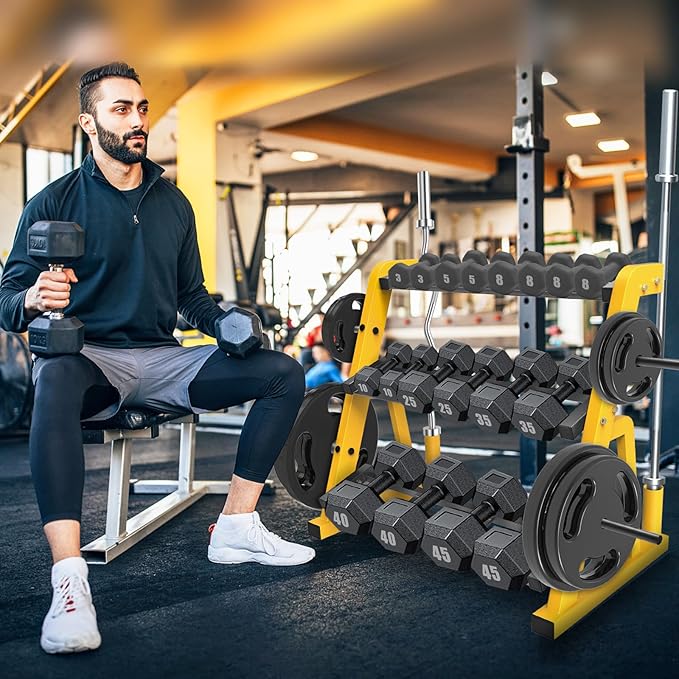 "Kipika Heavy Duty 3 Tier Dumbbell Rack Multifunctional, Weight Rack for Dumbbells, Home Gym Equipment, Suitable for Storage of Dumbbell, Kettle Bell, Barbell Plate, Barbell Bar"