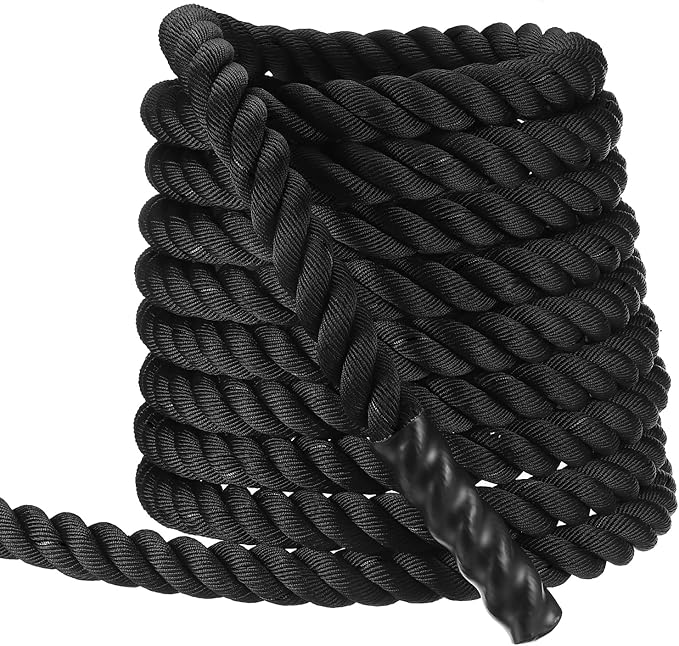 MECCANIXITY Battle Rope 50ft x 2 Inch Polyester Workout Rope Heavy Fitness Exercise Rope for Strength Training Home Gym Muscle Building, Black