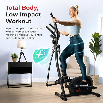 Sunny Health & Fitness Smart Upright Elliptical w/Pulse Sensor Built-in, Indoor Full-Body Cross-Training & Cardio Exercise Machine for Home, Free SunnyFit App Connection, Optional Long Stride Length