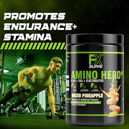 FXSUPPS Amino Hero Diced Pineapple Flavor(25 Servings)|Post-Workout Recovery Drink for Men and Women|Energy Powder Mix with BCAA, EAA, and Electrolytes|Promotes Endurance and Healthy Muscles - 1 Pack