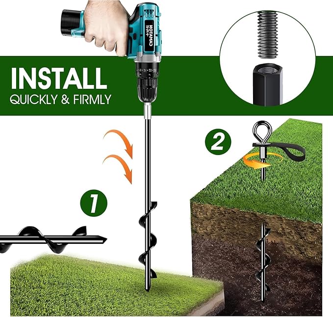 Trampoline Anchors Set of 16 - Heavy Duty Trampoline Stakes - Ground Anchors Resistant High Wind - Ground Stakes Heavy Duty with Straps