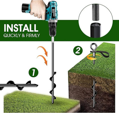 Trampoline Anchors Set of 16 - Heavy Duty Trampoline Stakes - Ground Anchors Resistant High Wind - Ground Stakes Heavy Duty with Straps