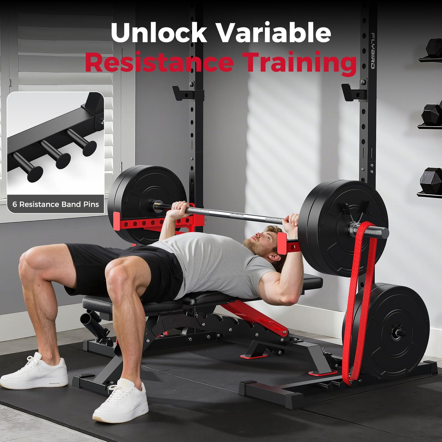 FLYBIRD SR1 Squat Rack with Pull-Up Bar, Multi-Functional Power Rack for Home Gym, 22 Safety