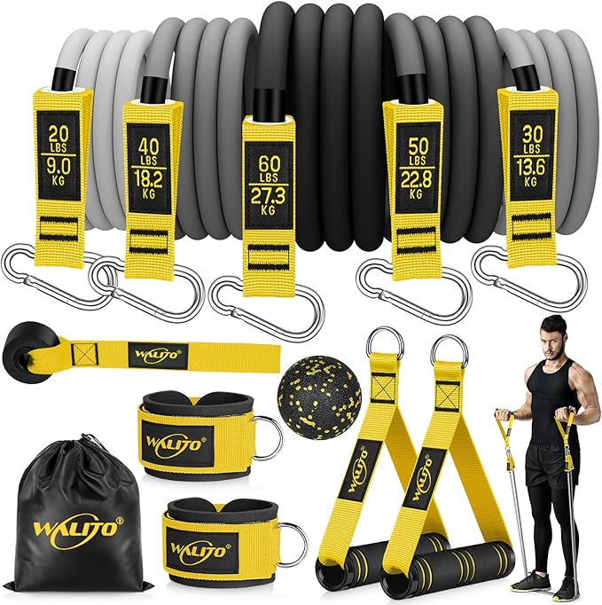 WALITO Resistance Bands Set - Exercise Bands with Handles, Door Anchor, Legs Ankle Straps, for Heavy Resistance Training, Physical Therapy, Muscle Training, Yoga, Home Workouts, Gym Equipment