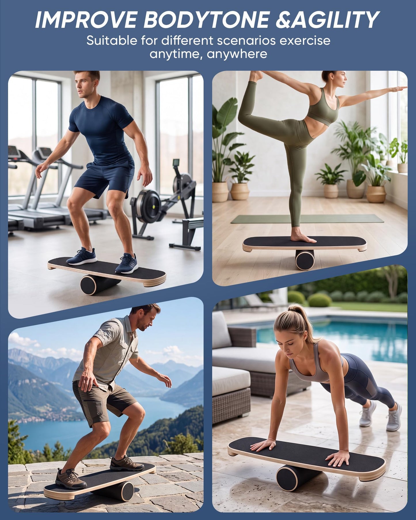 yflingjie Balance Board for Adults, Surf Trainer with Wooden Roller