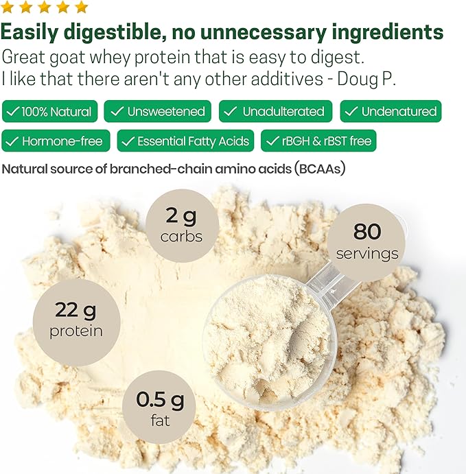 Z Natural Foods Goat Whey Protein Powder Concentrate - Undenatured, Unflavored, Pasture Raised Whey - Clean Goat Protein Powder with Vital Proteins for Weight Management, Immune Support, Fitness, 5 lb