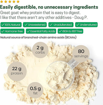 Z Natural Foods Goat Whey Protein Powder Concentrate - Undenatured, Unflavored, Pasture Raised Whey - Clean Goat Protein Powder with Vital Proteins for Weight Management, Immune Support, Fitness, 5 lb