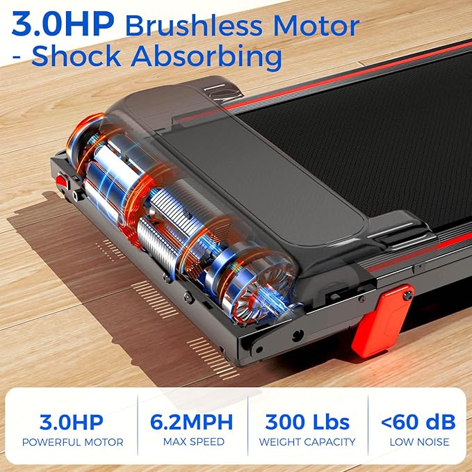 Treadmill with 5% Incline, Walking Pad Treadmill with Handle Bar, Portable Folding Treadmills for Running and Walking, 3.0HP Brushless Motorized, 5 Layers Shock-Absorbing