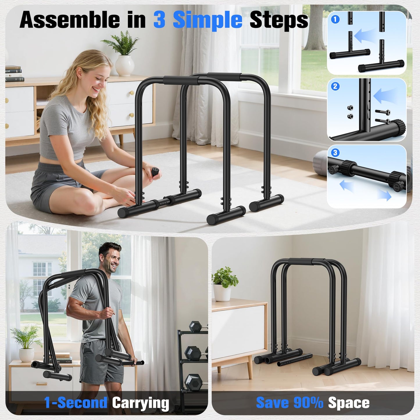 Sportsroyals Adjustable Dip Bar for Home,400lbs Cap Calisthenics Equipment