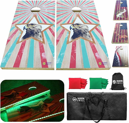LED Cornhole Board Set 4FTx2FT Solid Wood Regulation Size Cornhole Set with LED Lights Includes 8 Cornhole Bags for Adults (Eagle, 4'x2')