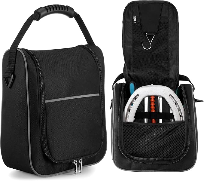 Abbylike Compact Horseshoe Carrying Bag 11 x 10.5 x 4 Inch Horseshoe Set Bag Tournament Quality Carrying Storage Case for Outdoor Lawn Game Outside Game, Forged Steel Horseshoes Storage