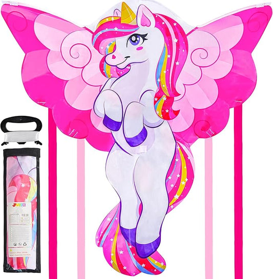 JOYIN 43.3'' Giant Unicorn Kite Easy to Fly for Kids and Adults with 262.5 ft String, Large Beach